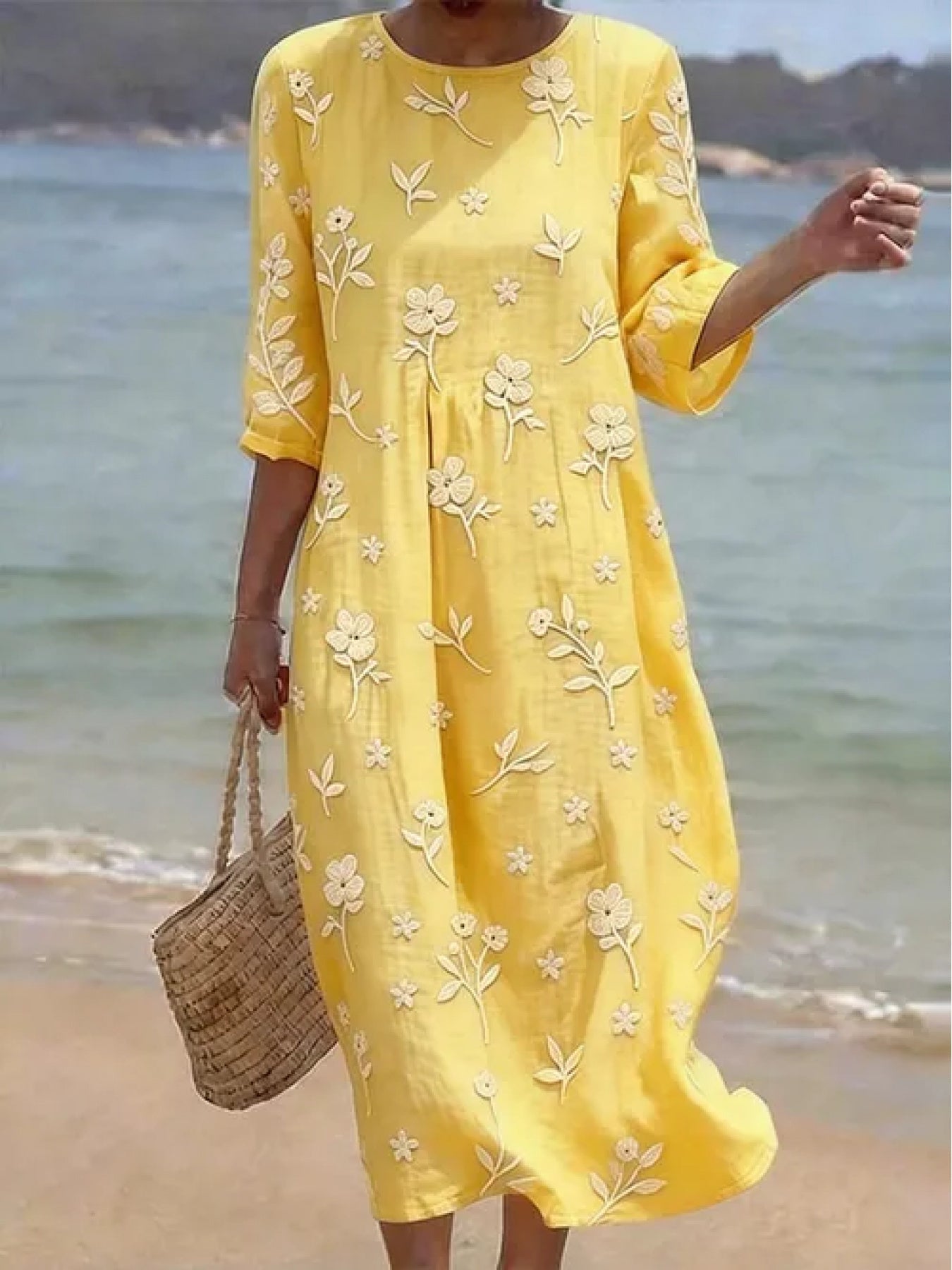 Sophie | Embroidered Mid-Sleeve Dress