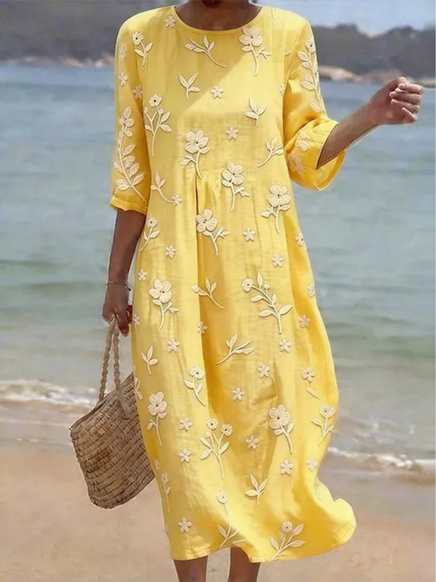 Sophie | Embroidered Mid-Sleeve Dress