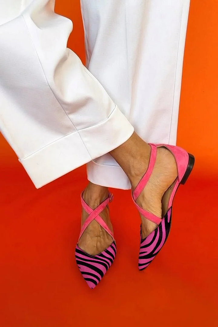 Alana | Zebra Print Cross-Strap Flats