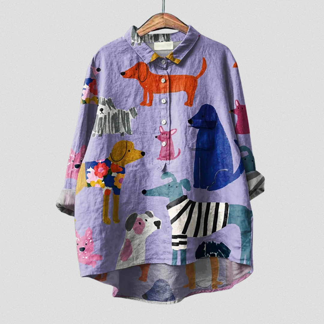 Coralie | Women's Dog  Art Print Casual  Shirt