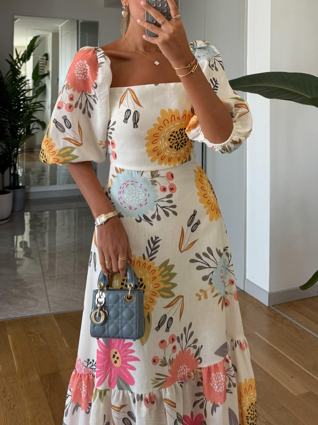 Fable | Romantic Floral Midi with Puff Sleeves