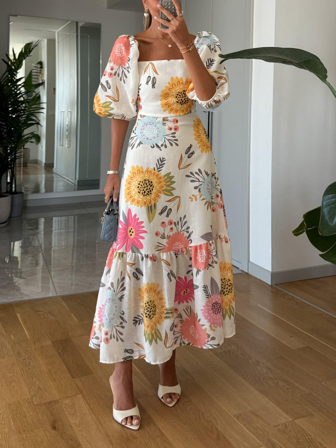 Fable | Romantic Floral Midi with Puff Sleeves