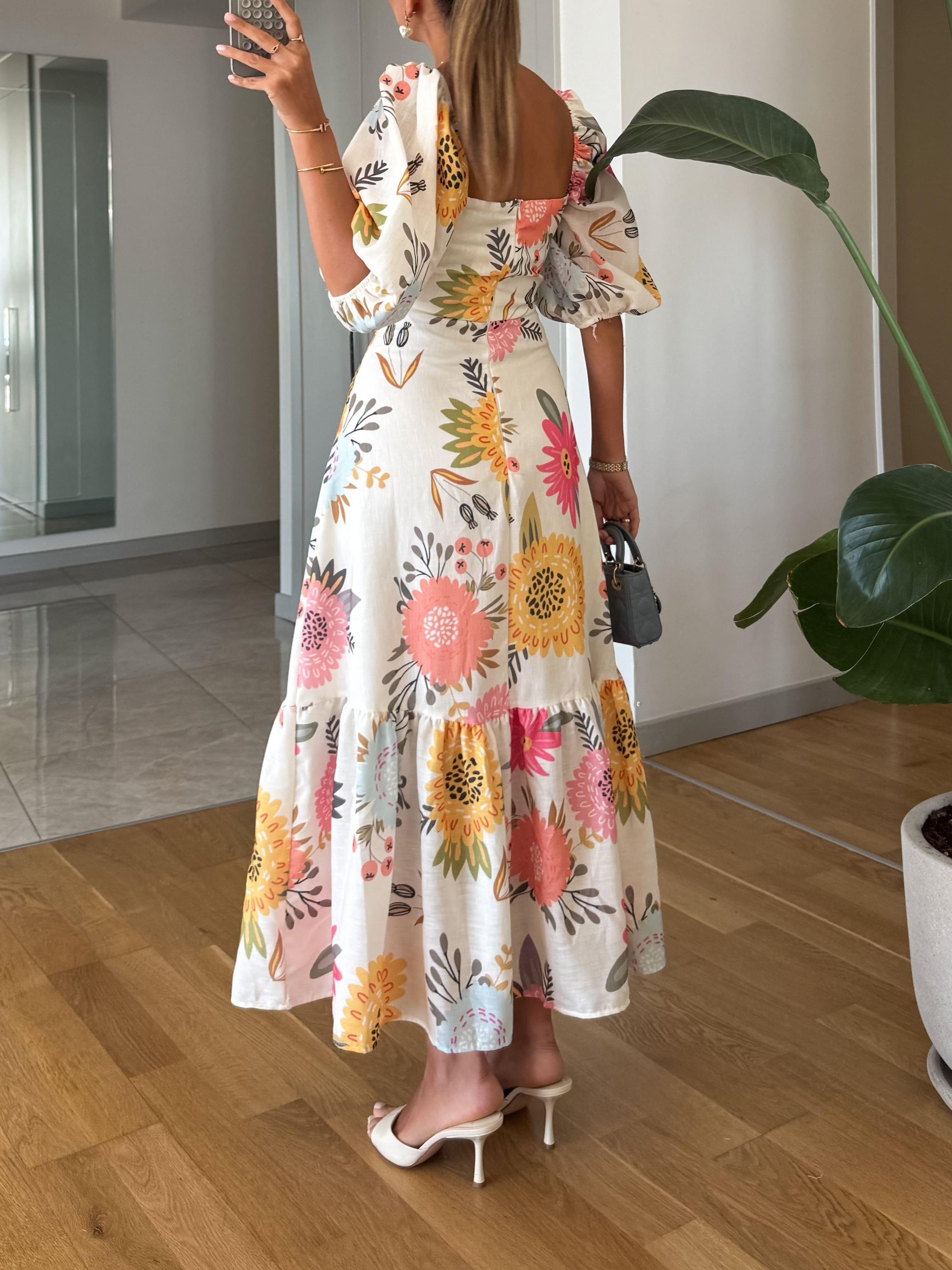 Fable | Romantic Floral Midi with Puff Sleeves