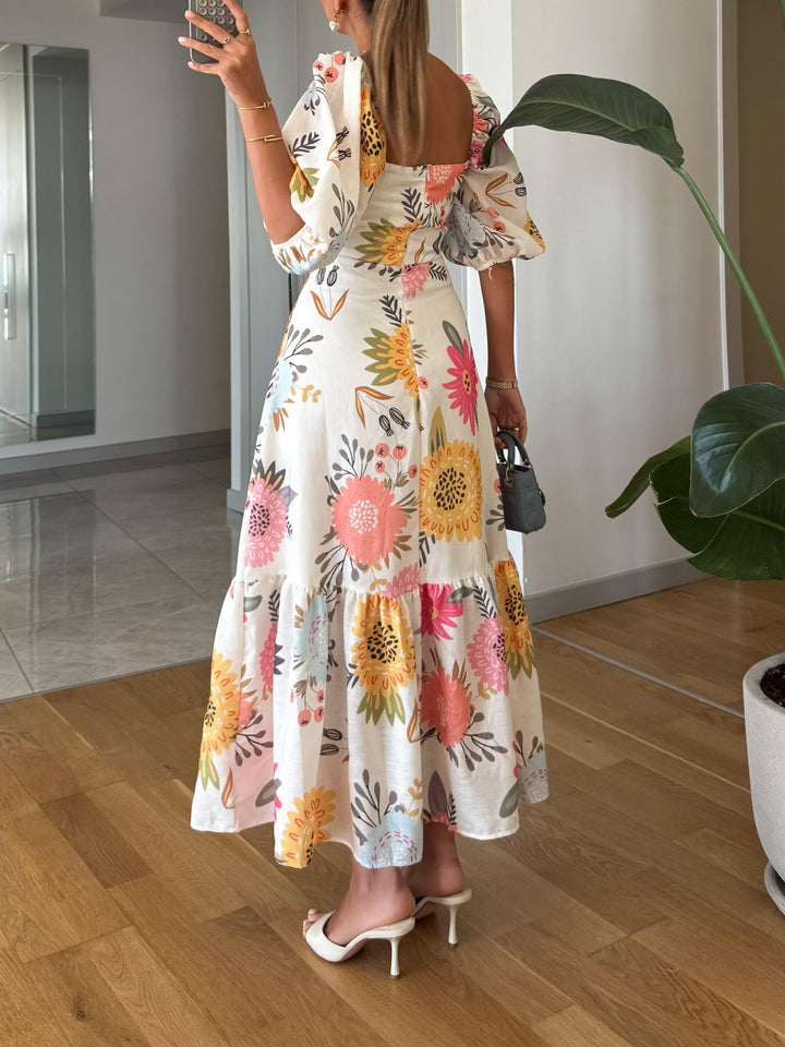Fable | Romantic Floral Midi with Puff Sleeves