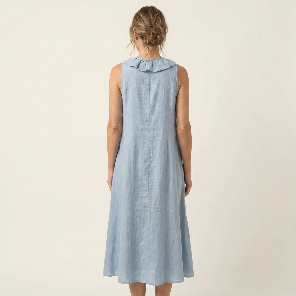 Vicky | Ruffle-Front V-Neck Sleeveless Linen Maxi Dress